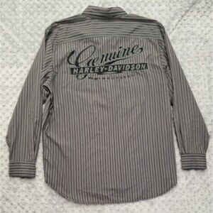 Harley Davidson Long Sleeve Shirt Mens L Striped Button Up Down Pockets Biker